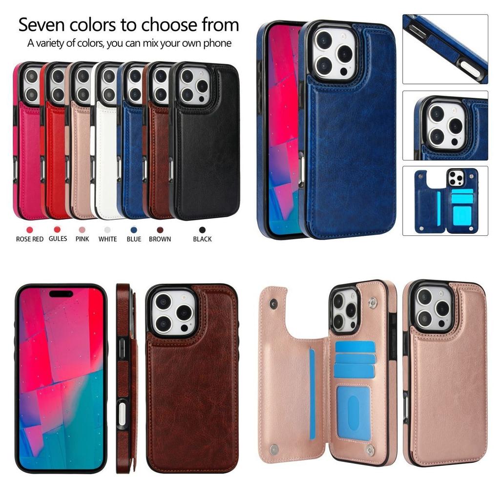 Leather Wallet Phone Case for Apple iPhone 17ProMax- PU Leather Card Holder Magnetic Flip Shockproof  Full Cover Cases On iPhone 17/16/15/14/13/12/11