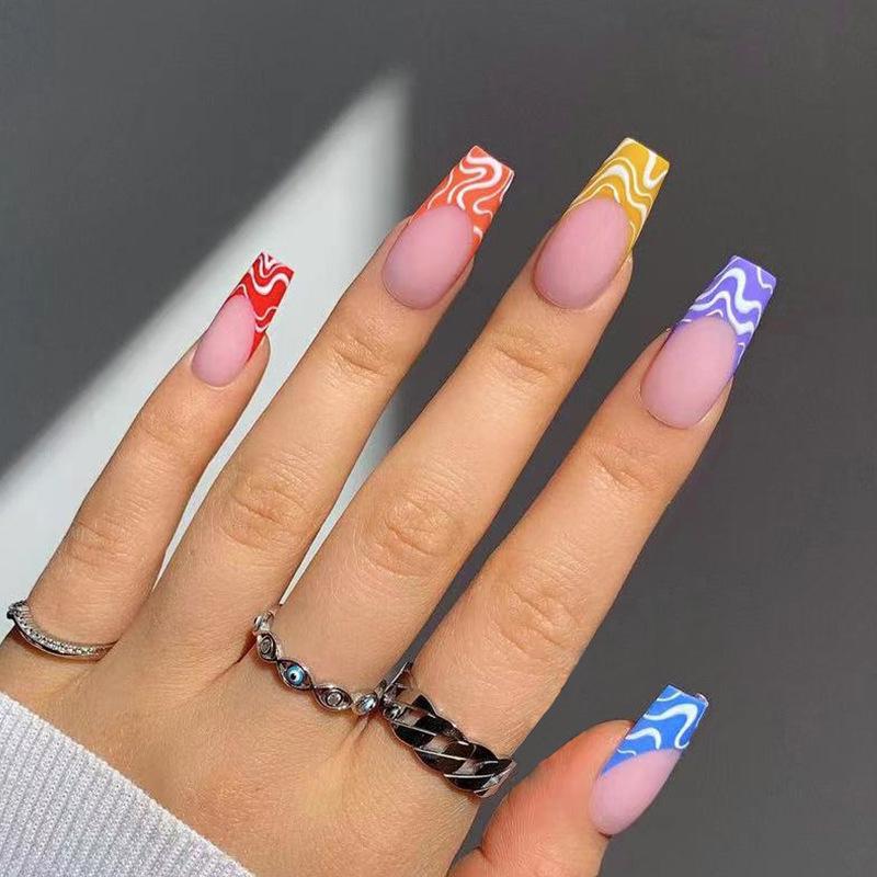 Rainbow Wave Nail Art Stickers - Wearable, Finished False Nails