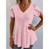 Summer Solid Color Comfortable Casual V-Neck Short Sleeve T-Shirt for Women