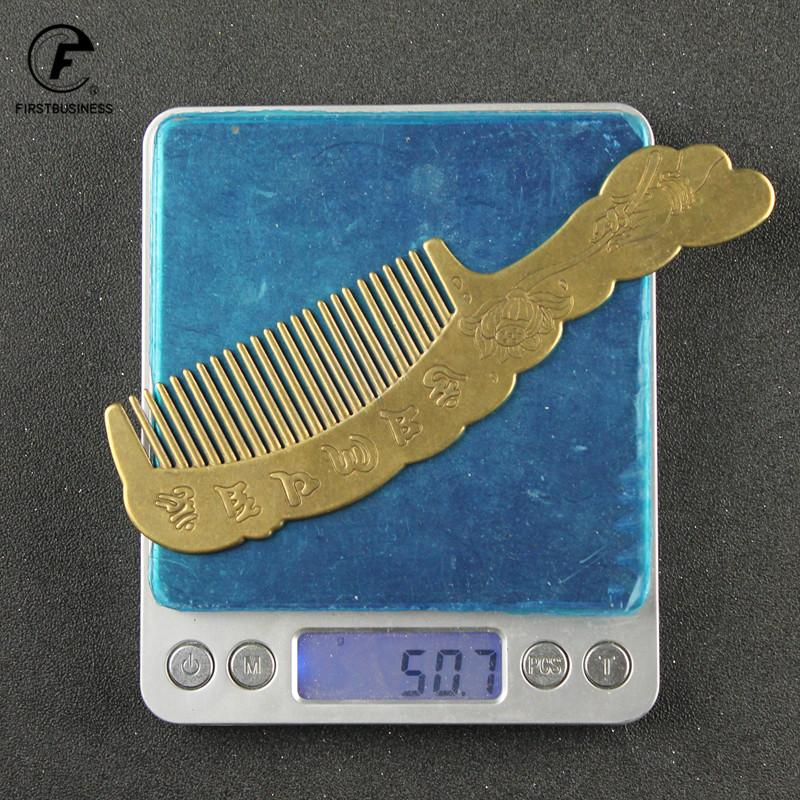 

Brass Copper Buddha Hand Lotus Om Mani Padmei Hum Fine-Tooth Hairdressing Combs Tangled Straight Hair Comb Care Copper Comb