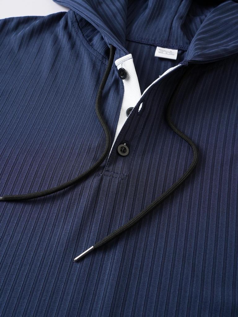 Men's Casual Long Sleeve Hooded Pullover with Drawstring and Buttons for Autumn/Winter