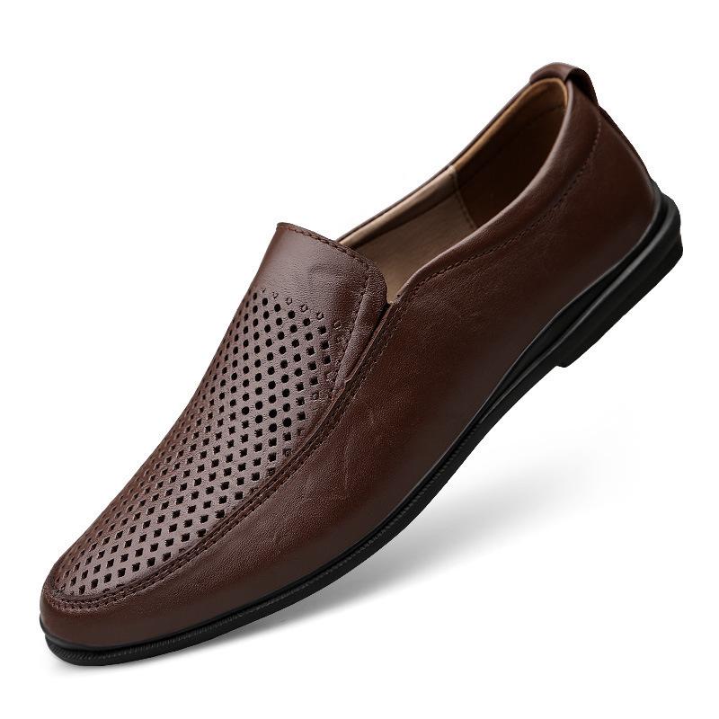 Extra large size 45 cowhide men's foot-fitting lazy casual leather shoes 46 soft sole soft surface small size 37 youth Doudou men's shoes
