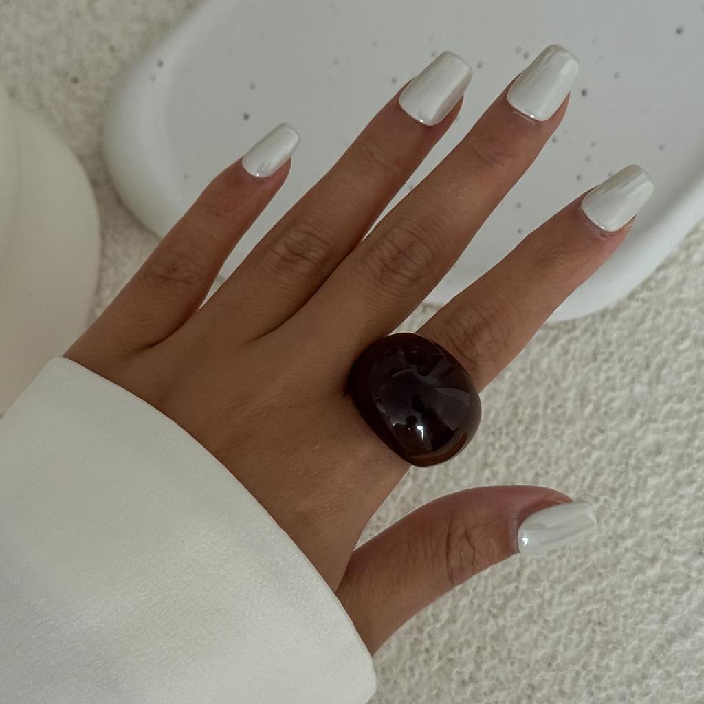 Retro Stackable Transparent Resin Ring: Colorful Arc Wide Band