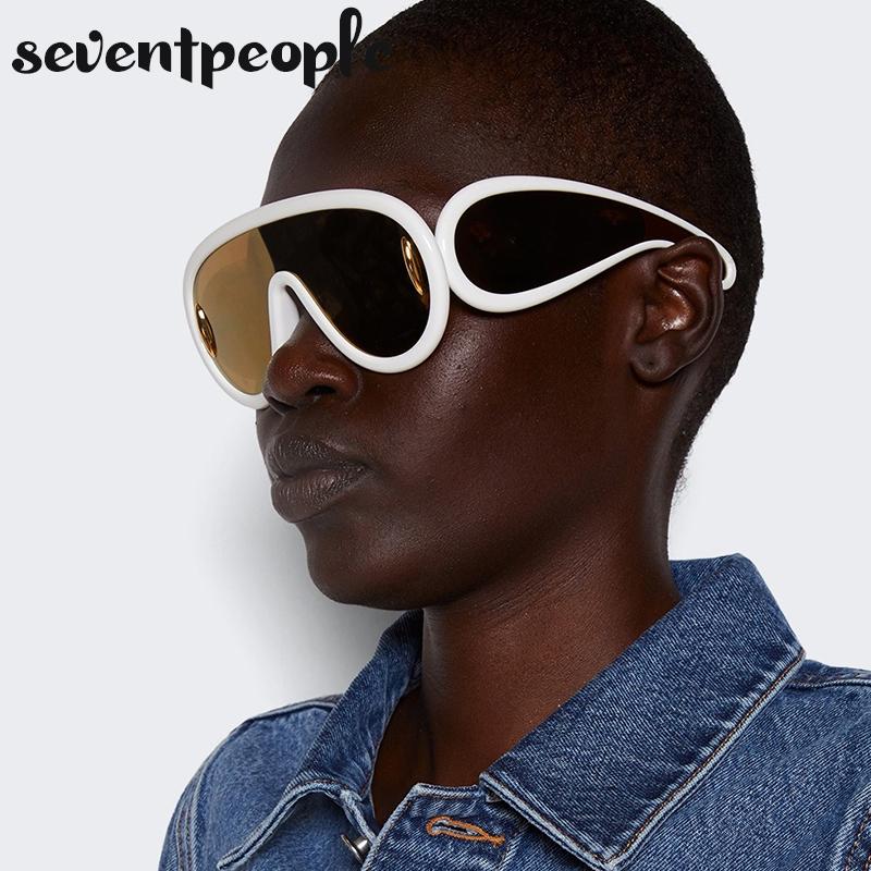 Luxury Brand Wave Mask Sunglasses Women New Fashion One-Piece Sun Glasses For Men Oversized Oval Sunglass Trending Products