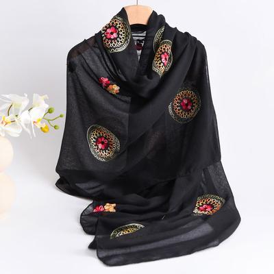 Summer  Lightweight Breathable Cotton And Linen Embroidery Scarf Ethnic Style Fashionable Soft Women'S Sunscreen Shawl Scarf
