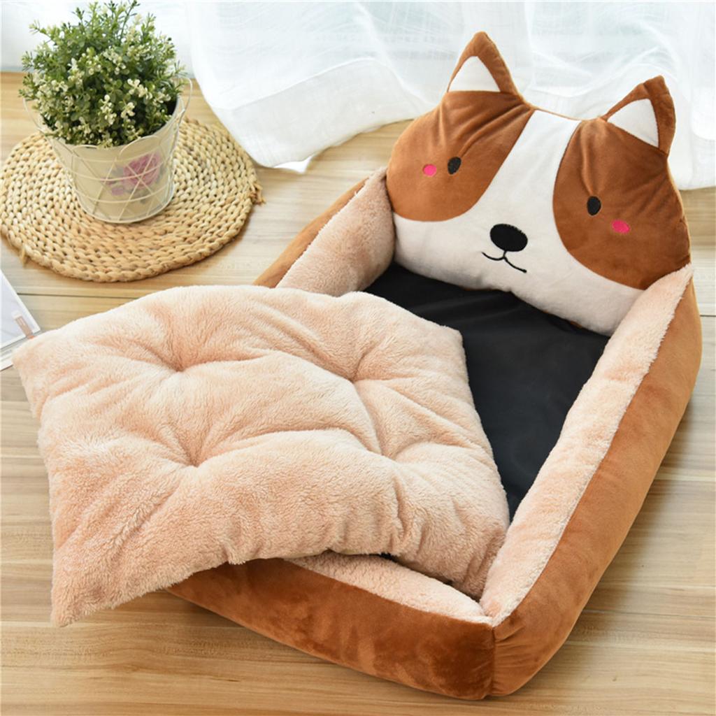 Cartoon Dog Bed Winter Warm Cute Washable All Seasons Pet Kennel Bed for Dogs Cats Pets Coffee