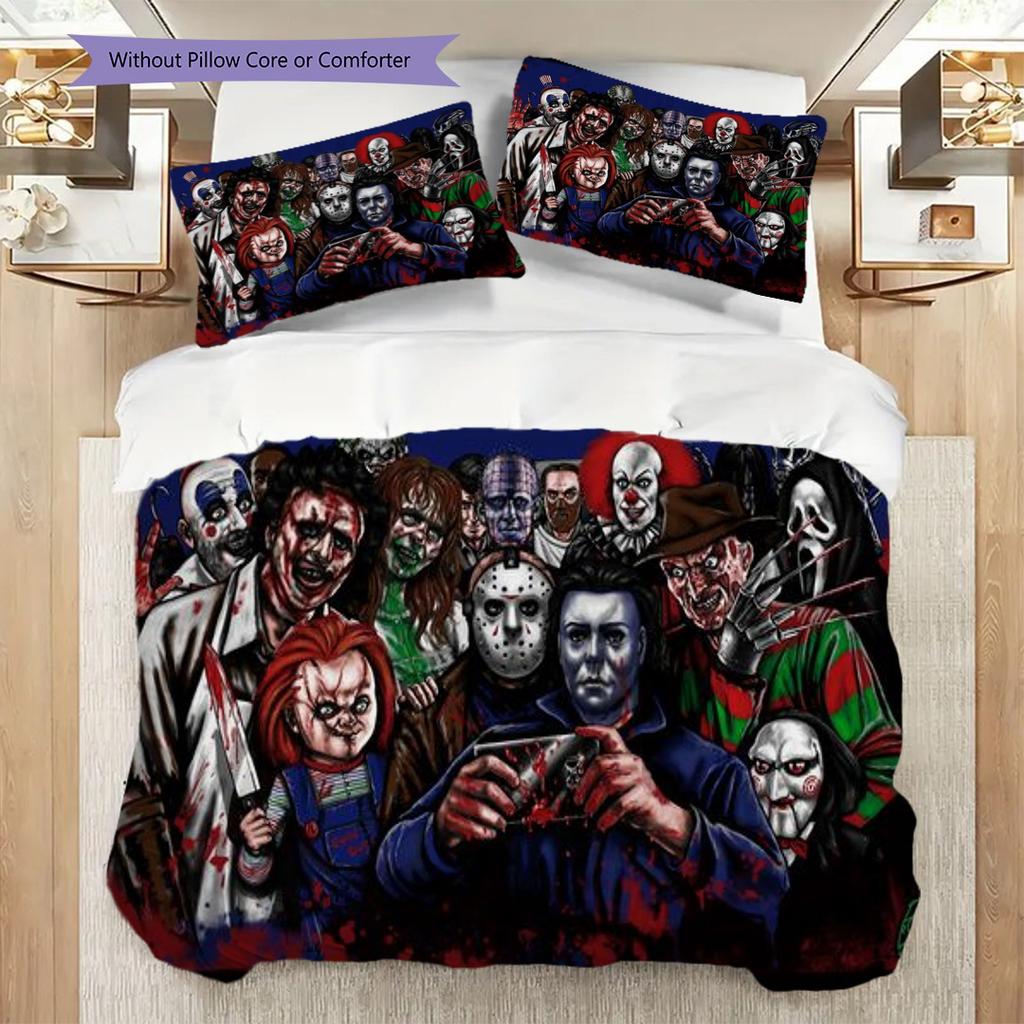 Halloween Horror Characters Set Bedding 1 Duvet Cover 2 Pillowcase Without Core Bedding Set Duvet Cover And Pillowcase Soft And Comfortable
