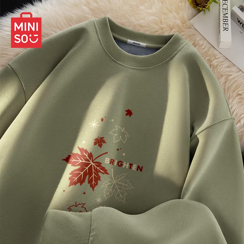 MINISO Men's American Loose Fit Fleece Pullover Crewneck Sweatshirt