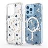 Blue Floral Magnetic Transparent Case for iPhone 15/16/17 Pro Max