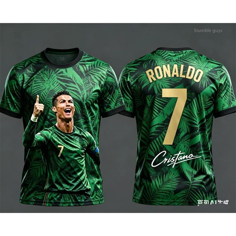 Summer Fashion Ronaldo 7 Football Short Sleeve T-shirt Oversized Sportswear Jersey Tops Kids Clothes Street Style Wear