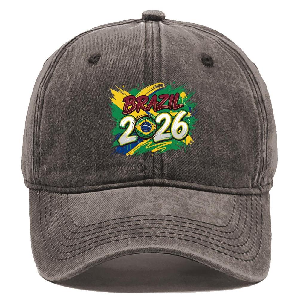 Baseball Hat With 2026 Football Soccer "BRAZIL" Flag Printed , Adjustable Sun Hat Hip Hop Non-Stretch Fabric Leisure Unisex Dad Hat