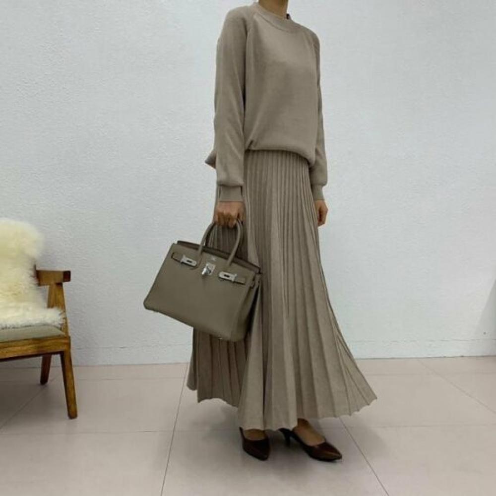 Mizqz Knit Two Piece Pleated Skirt Set 4 Colors