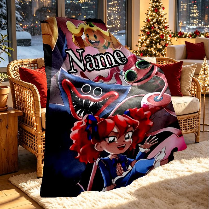Custom Name Personalized Poppy Playtime Print Blanket, Home Decor, Bedroom, Sofa, Camping, Couch, Gifts for Birthday Christmas