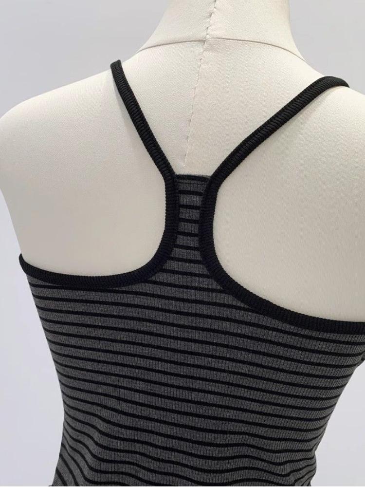 Y2k Striped Tank Top Women Backless Square Neck Crop Tops Going Out Sleeveless Spaghetti Strap Vest Vintage Camisole Streetwear