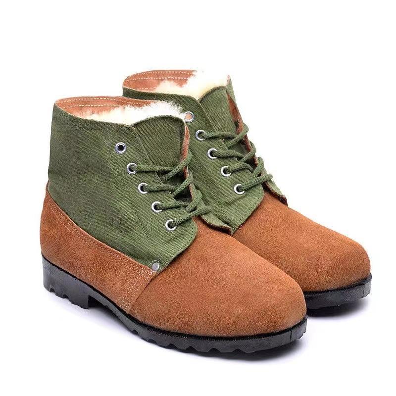 Fashion Winter Thick Soled Anti Slip Snow Boots/hot Selling Flip Up/lace Up Retro Plush Leather Shoes/new Classic Men's Cotton Boots