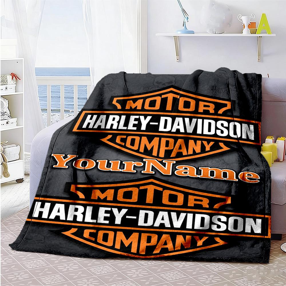 Harley-davidson Motorcycles Personalized Text Blanket Lightweight Customizable Blanket Soft Warm Cozy Perfect for Home Decor Seaside Office Sofa