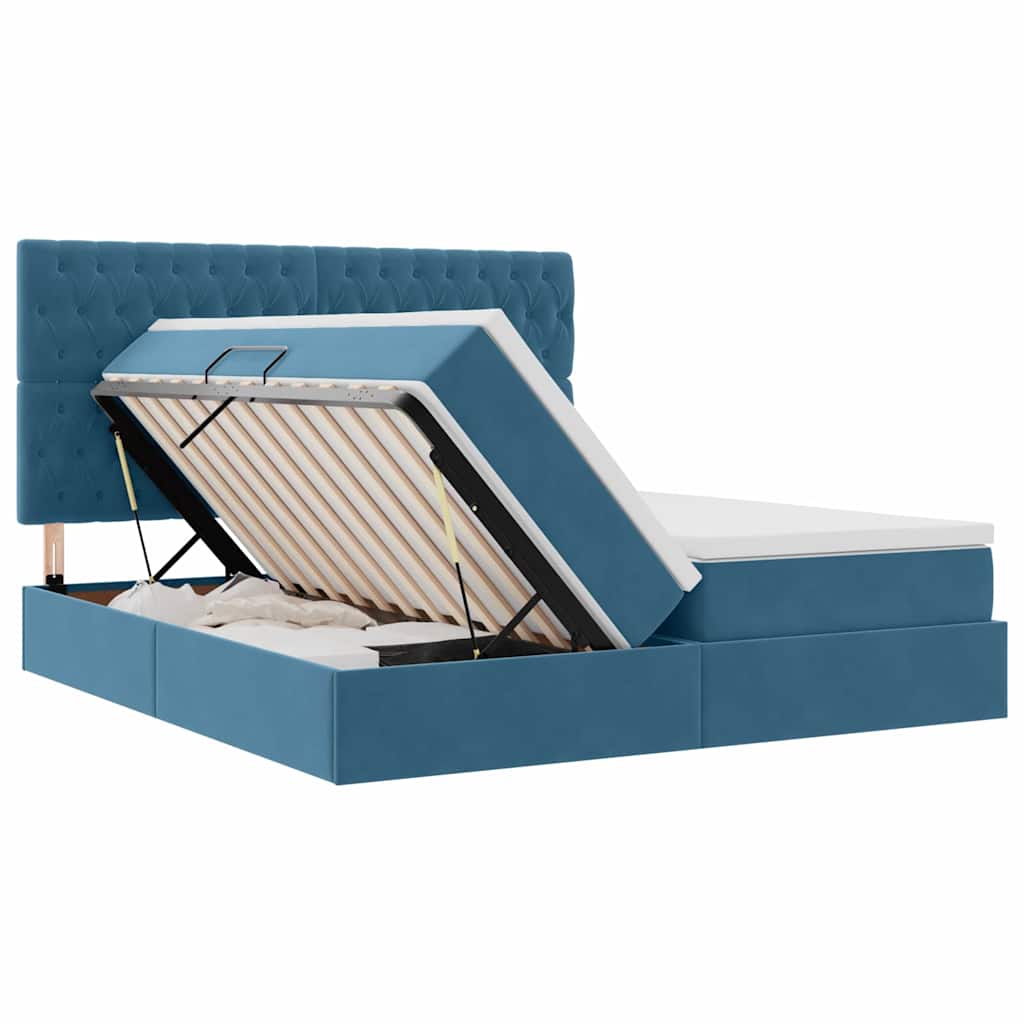 Storage Bed with Mattress Dark Blue 200 x 200 cm Velvet