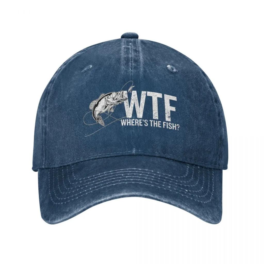 Gdzie jest ryba WTF Czapki baseballowe Unisex Postarzana dżinsowa czapka typu snapback Zabawny wędkarz wędkarz wędkarz Outdoor Bieganie Prezent