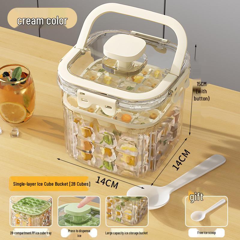 Press-Type Ice Cube Mold & Storage Box - Large Capacity, Food-Grade Tray and Bucket for Home Use