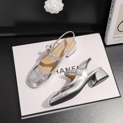 Leather Mary Jane Sandals Women's Silver Low-heeled Single Shoes 2025 Spring Light Mouth Thick Heel Small Fragrant Temperament Single Shoes Women