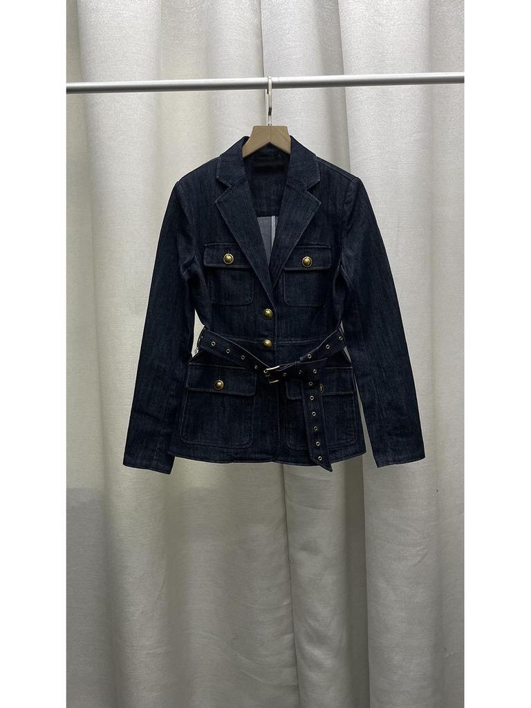 Zhu Zhu Blue Denim Women's Two-Piece Set: Stylish Suit Jacket & Slimming Jeans