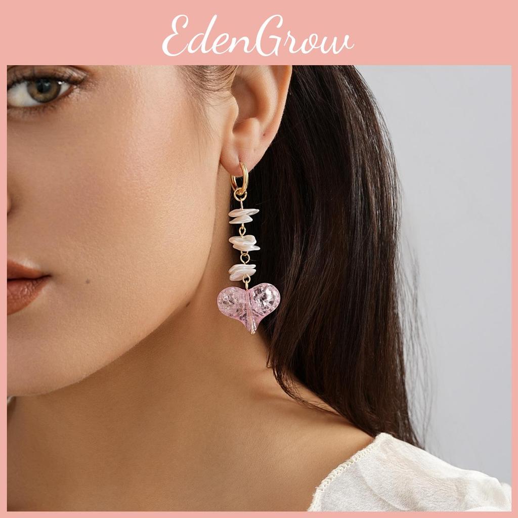 Heart Pink Long Shaped Earrings With Pearls Adorned For Stylish Women