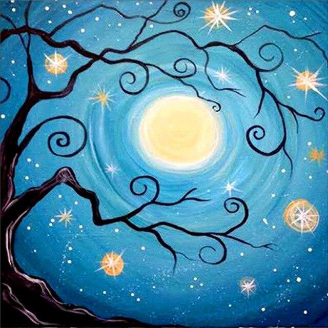 50X50CM 5D Diamond Painting Landscape DIY Full Diamond Moon Tree Embroidery Kit Mosaic Home Decoration