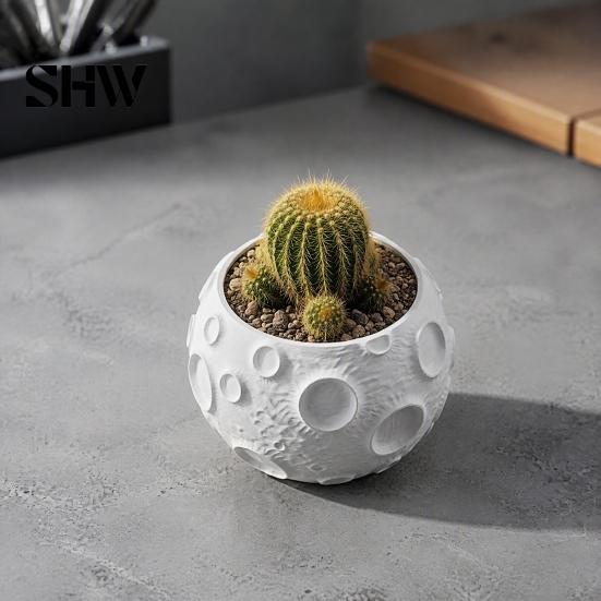Kleiner Grüner Blumentopf 3D-gedruckter Mond-Blumentopf für Sukkulenten, Kreativer Mondoberflächen-Pflanztopf aus PLA-Material Schreibtischdekoration, Minimalistisches Home-Office