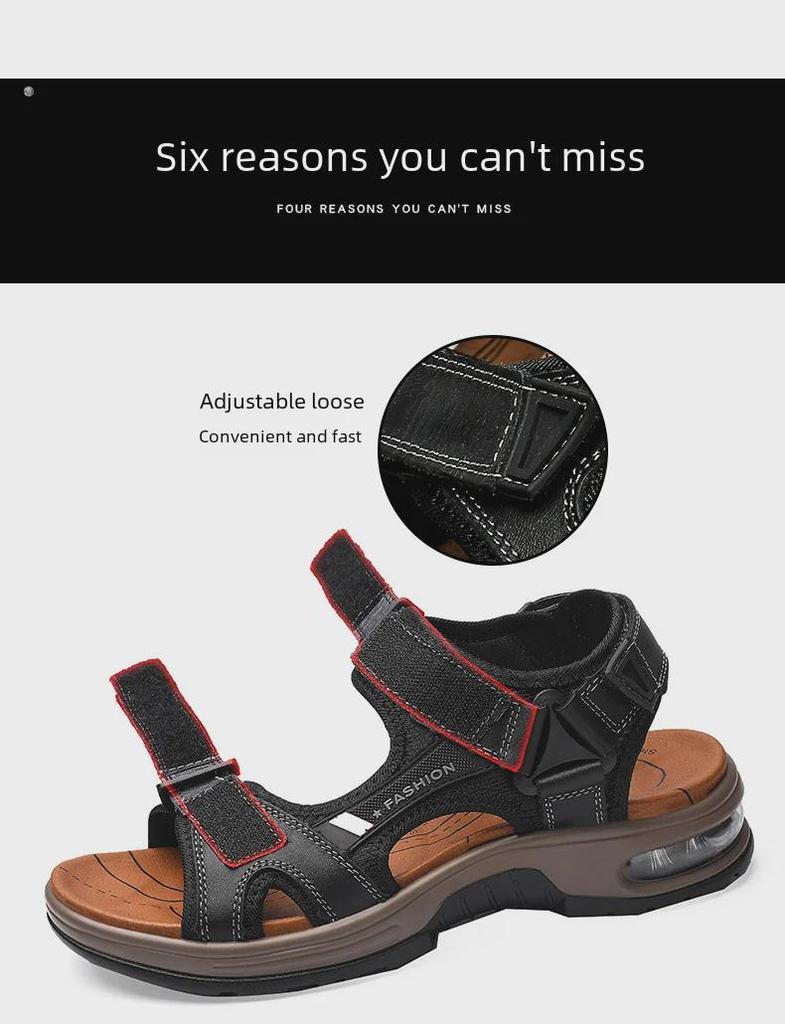 Men's Cross-Border Large Size Breathable Summer Velcro Sandals – Trendy Air Cushion Outdoor Beach Shoes.