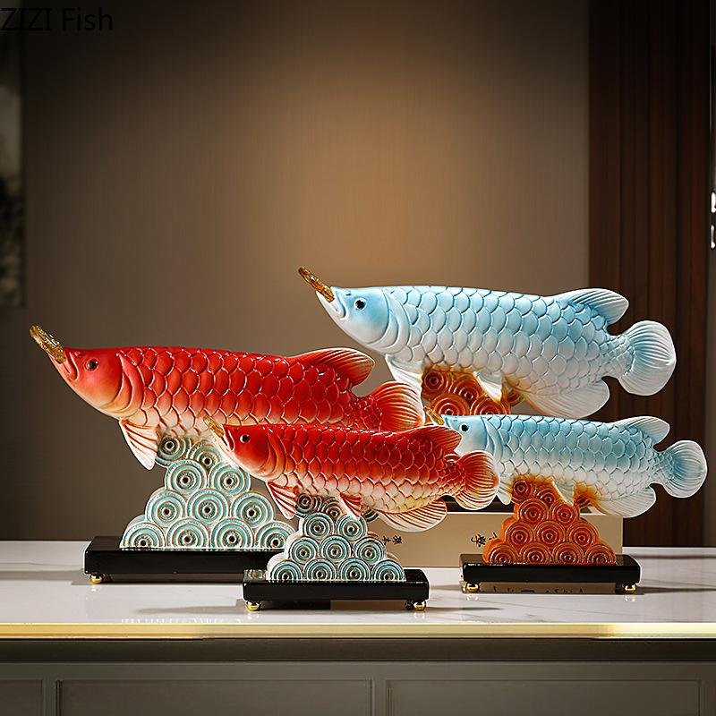Golden Dragon Fish Sculpture Decoration Office Desktop Decoration Resin Zhaocai Crafts Modern Home Decoration Accessories Gifts