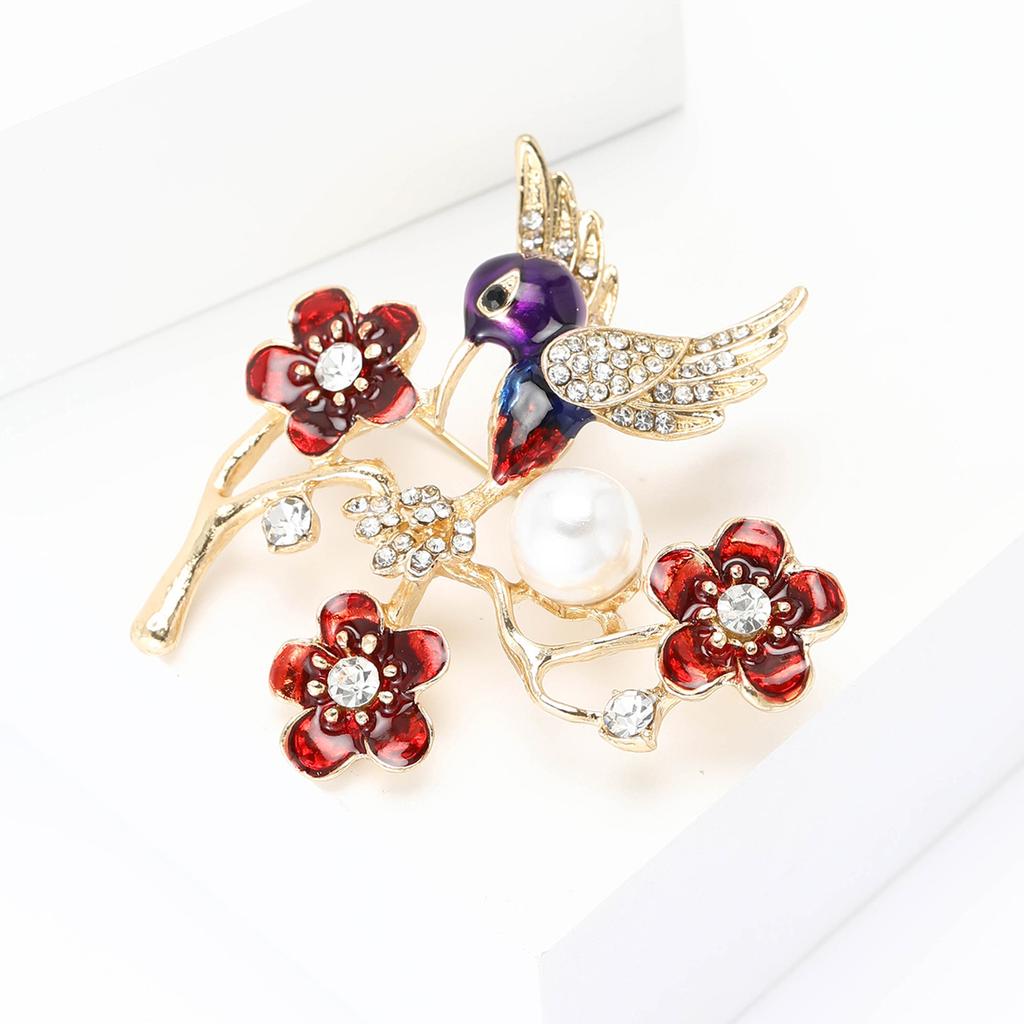 Broche Fleur Branche Oiseau Émail Alliage Créatif Personnalité Tempérament Costume Femme Cardigan Corsage Ornement Épingle