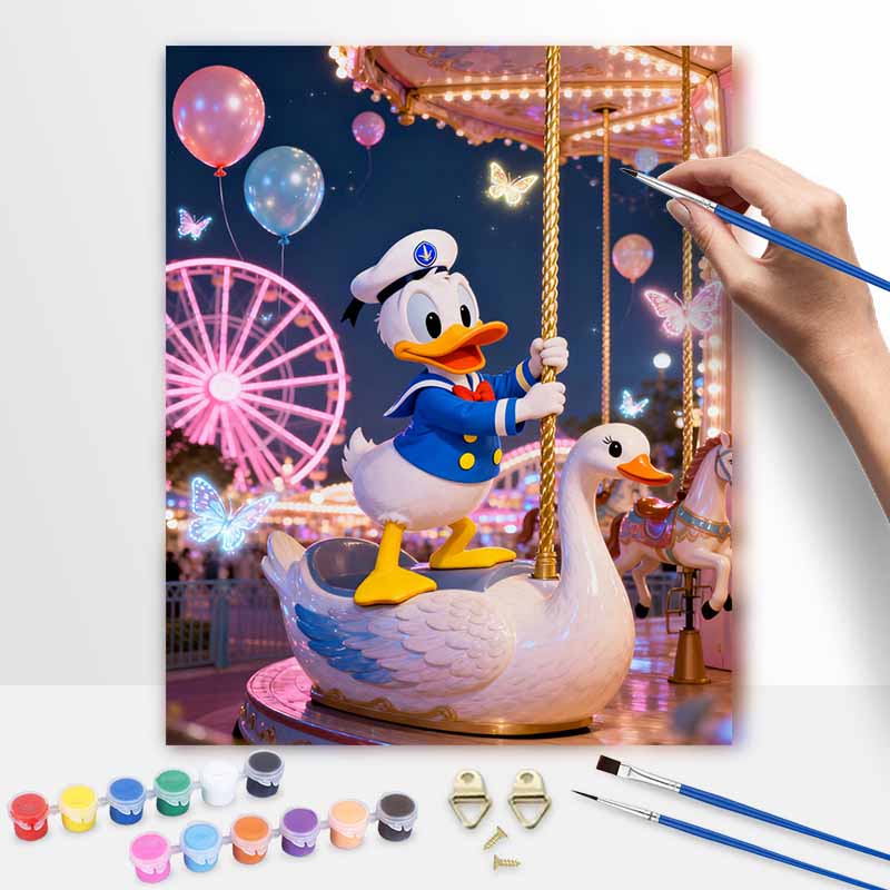 Disney Digital Oil Painting Art Kit Donald Duck Carousel Handmade Coloring Painting Home Decor