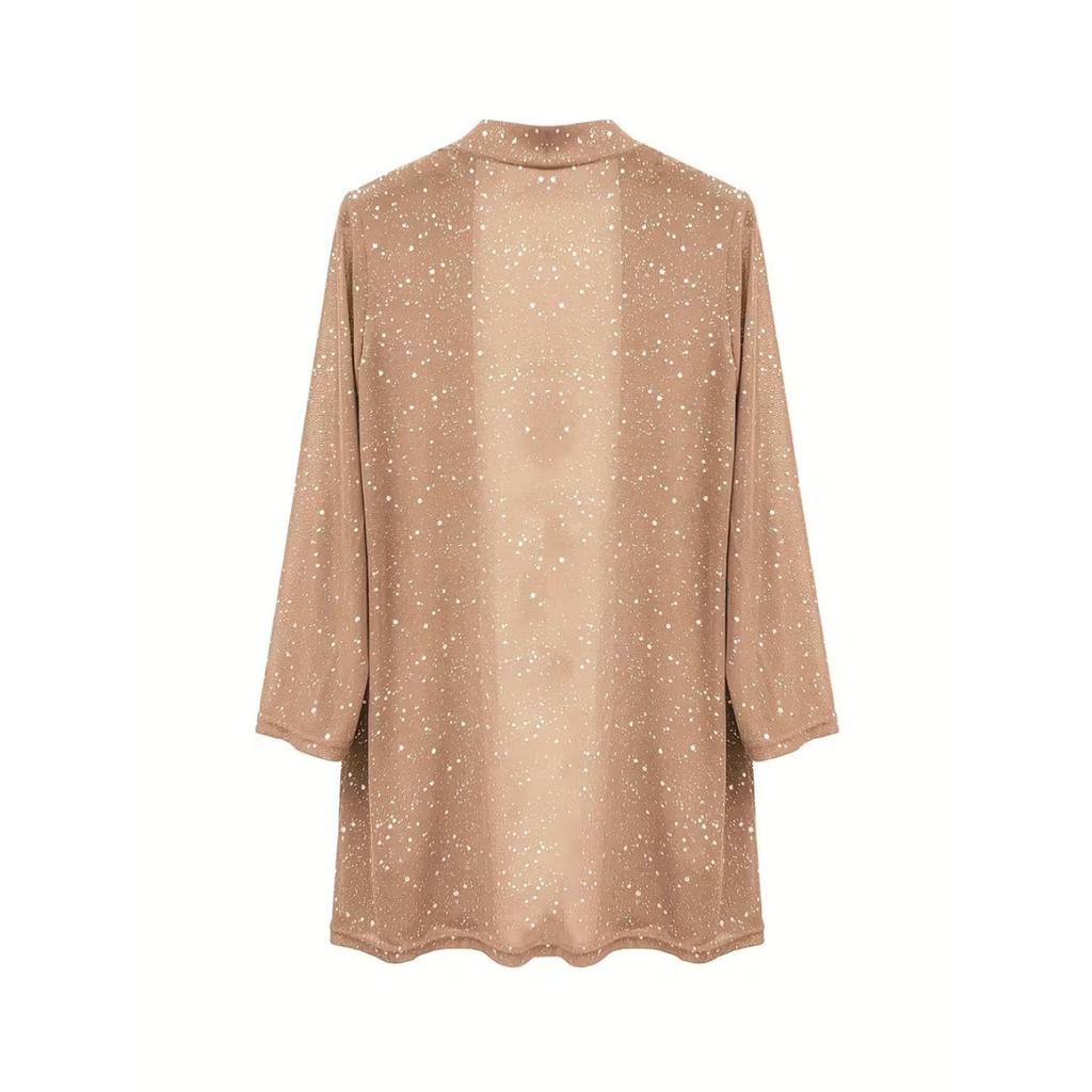 New Women's Elegant Shiny Mesh 3/4 Sleeve Open Cardigan, Fashion Casual Spring Summer Top for Women, European American Style