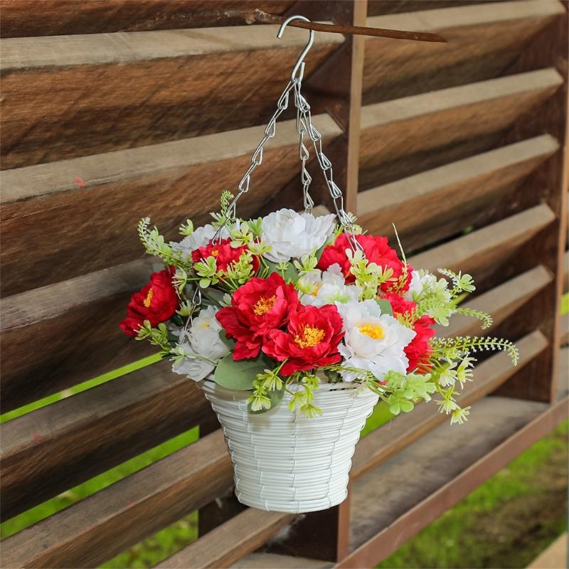 Artificial Hanging Flower In Basket for Outdoor Indoor Courtyards Decorations, Hanging Flower Plant Basket for Spring