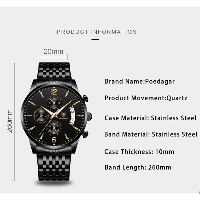 Watch POEDAGAR New Fashion Men Watch Waterproof Luminous Date Sports Watches Luxury Quartz Wristwatch Luxuri Male Clock +Box