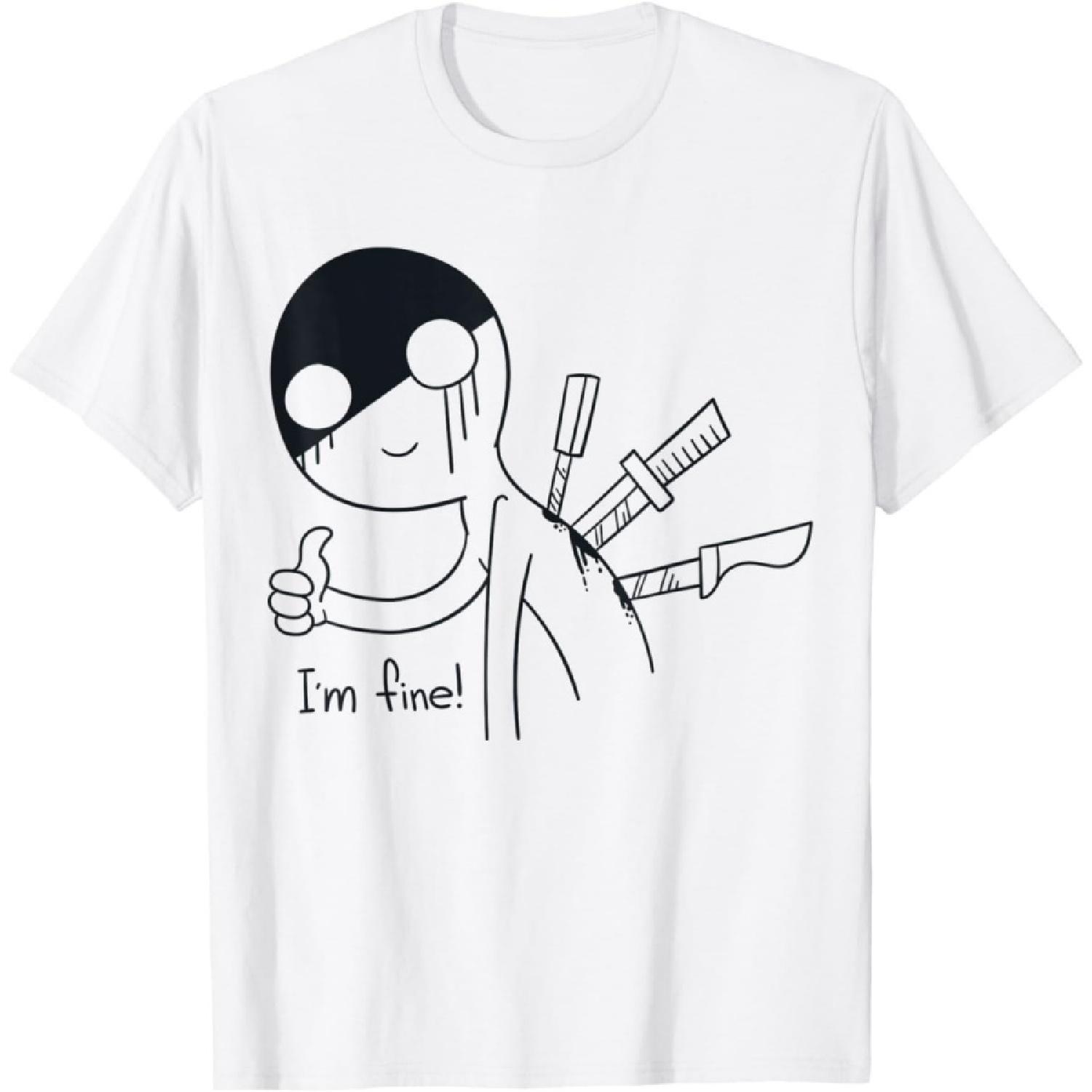 CHLSHZXD I m Fine Goth Punk Back Stabbed Depression Hurt T-Shirt XXXXXL белый