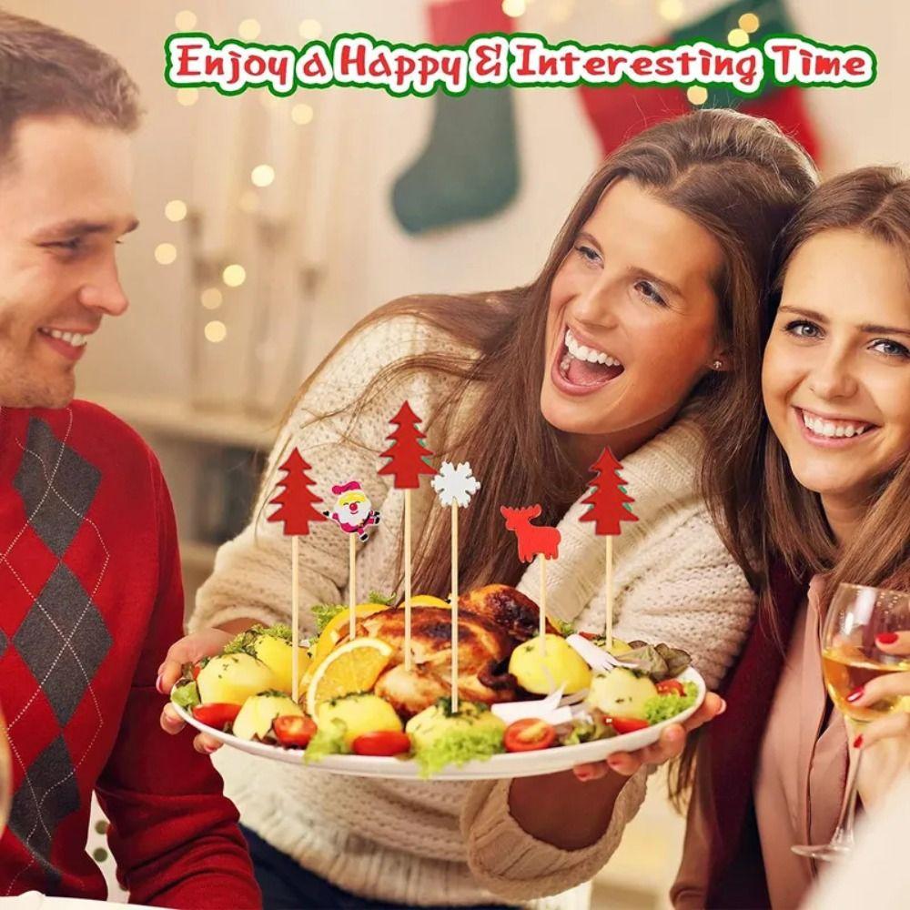 100 Disposable Christmas/Halloween Ghost Toothpicks,Snowmen,Christmas Trees,Christmas Fruit Picking,Christmas Decorations,Christmas Party Supplies