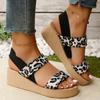 Women's Leopard Print Wedge Sandals Fashion Elastic Cloth Platform Sandals Woman Summer 2025 Lightweight Thick Sole Beach Shoes