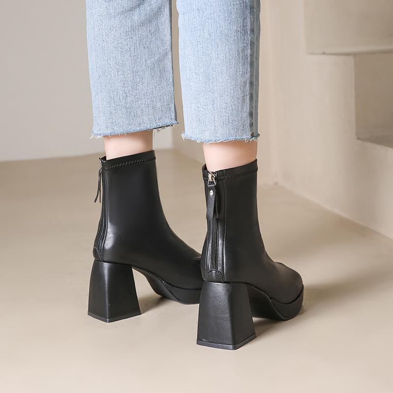 Women's High Heels Short Boots Fashion Autumn Winter Chunky Heels Waterproof Shoes Square Toe Plus Size Ankle Boots