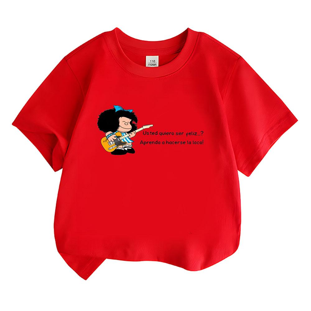 

Mafalda Children s T-shirt 100%Cotton Cartoon Tops Anime Tees Print Girls and Boys Casual Cute Short Sleeve Manga Tee Summer Kids Clothing 100 червоний