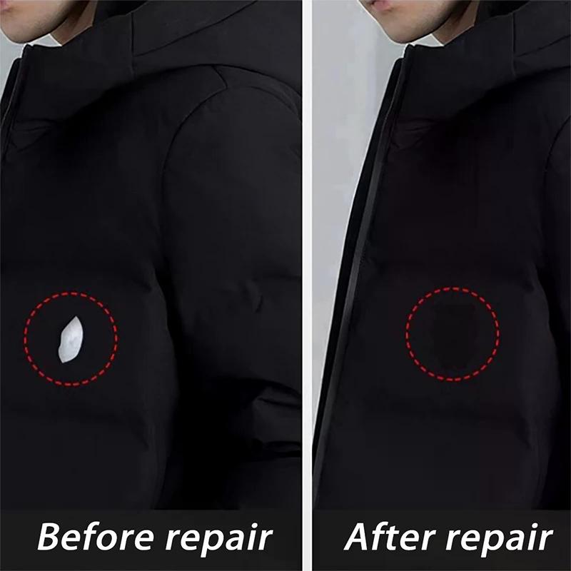 2-Piece Black Self-Adhesive Fabric Repair Patch-No-Cut Instant Fix Universal For Down Jackets Coats Clothing Mending Accessories