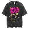 Oversized Acid-Wash Short-Sleeve T-Shirt Featuring Green Day Cartoon Unicorn Graphic Print