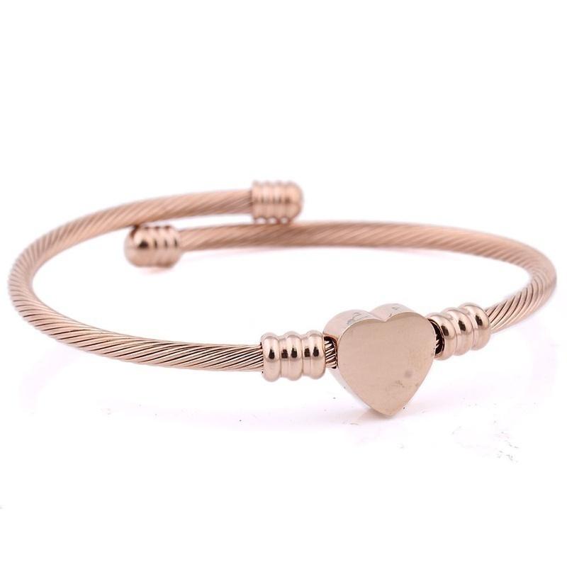 Three-color Stainless Steel Wire Braided Bracelet, Cable, Titanium Steel Heart-shaped Bracelet, Rose Gold