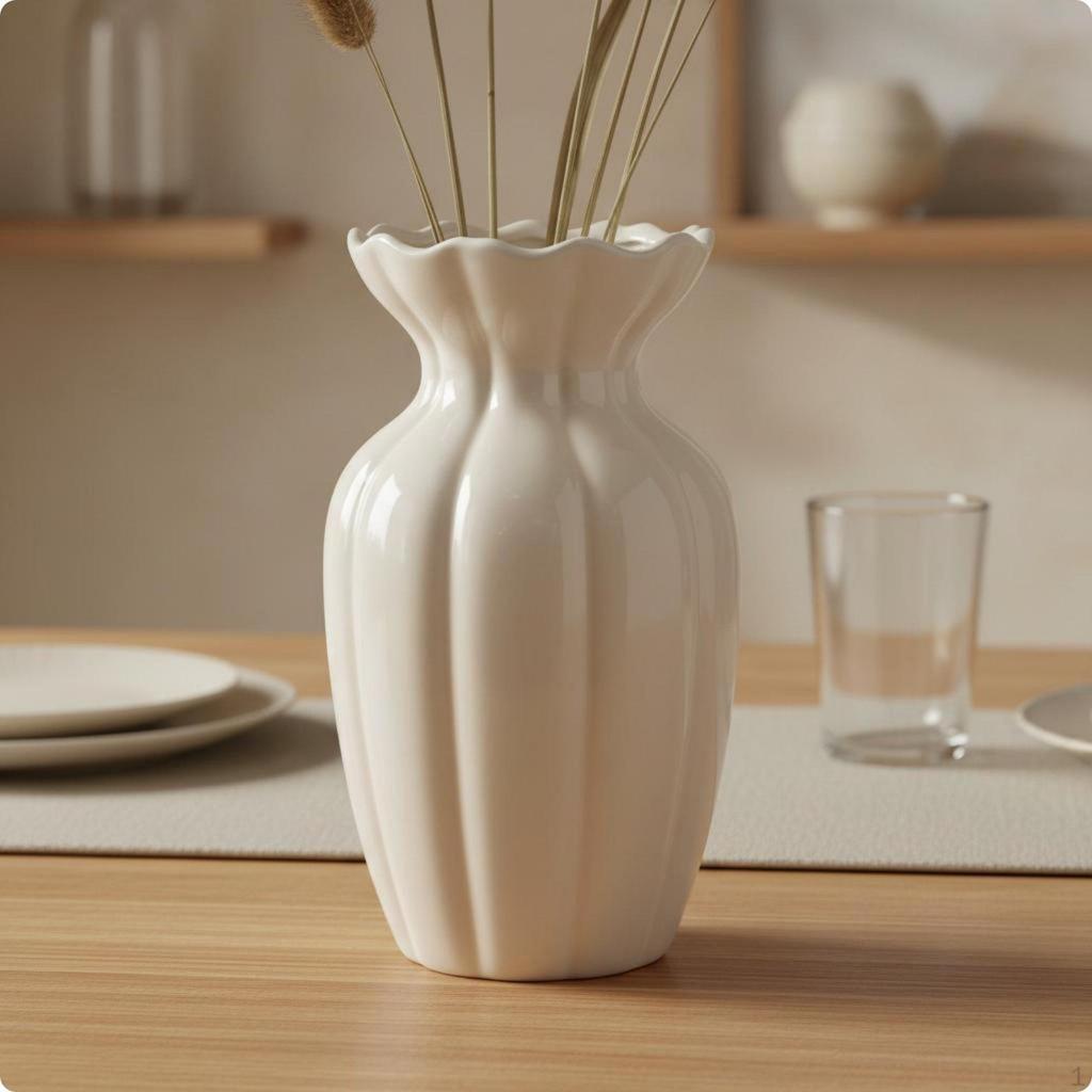 Cream Vase Minimalist Plain Ceramic Soilless Flower Holder for Tabletop, Living Room S