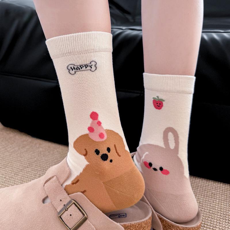 Female Spring and Autumn Personality New Heel Cartoon Animal Cute In The Wind Tube Socks