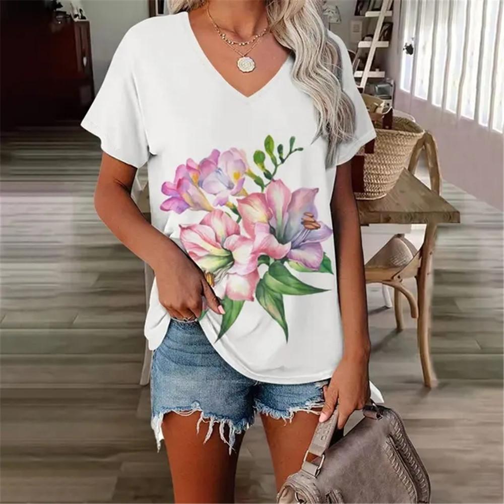 

Пейзаж цветы с коротким рукавом 3D принт v-образным вырезом летние женские модные удобные футболки в стиле Харадзюку по индивидуальному заказу 3XL