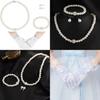 Childrens Artificial Pearl Necklace Set With Satin Gloves And Butterfly Bow Design For Stylish Casual Wear