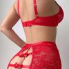 Floral Lace Bow Halter Strapless With Net Stockings Lingerie Set Underwear