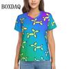 Rainbow Balloon Dogs Print T Shirt Female Summer V-Neck T Shirts Short Sleeve Street Fashion Shirt Women Cute Graphic Kawaii Top