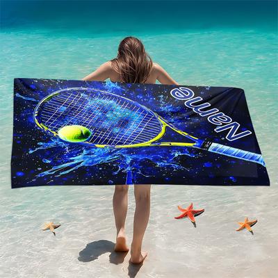 Custom Tennis Beach Towel Personalized Name Racket Sport 160x80cm Microfiber Bath Towels All Season Soft Absorbent Blanket
